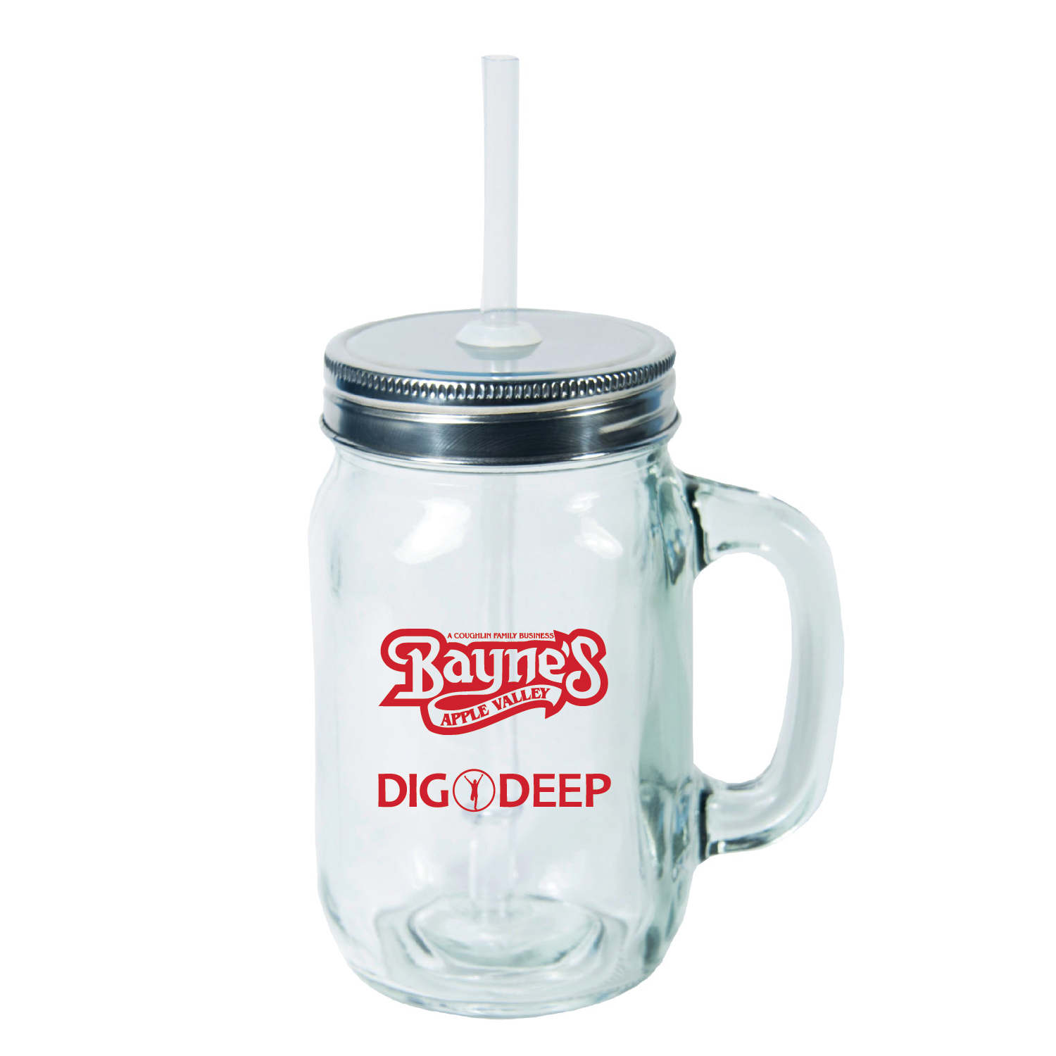 1315 | 15 Ounce Handled Mason Jar with Silver Lid & Clear Straw (SS430-L&S)