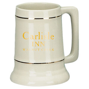 7198-01G | 28 Ounce Natural Ceramic Stein with Gold Bands